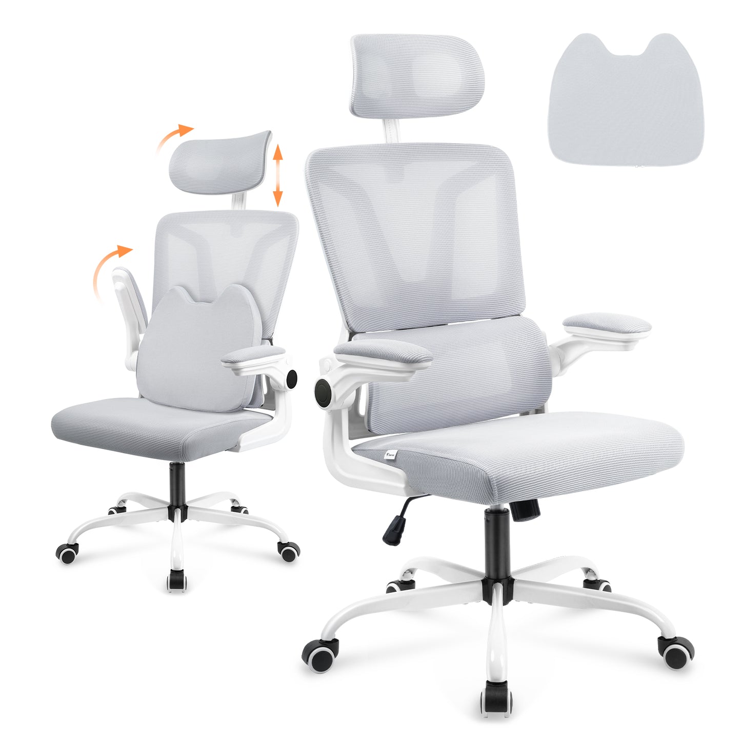 Luxvie Ergonomic Office Chair High Back Mesh Office Chair with Lumbar Support Pillow, Rocking Office Desk Chair with Adjustable Arms & Headrest, Comfortable Ergonomic Chair, Gray